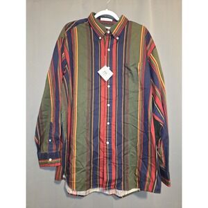 John Ashford Sport Long Sleeve Green Striped Button Down Shirt Size XXL